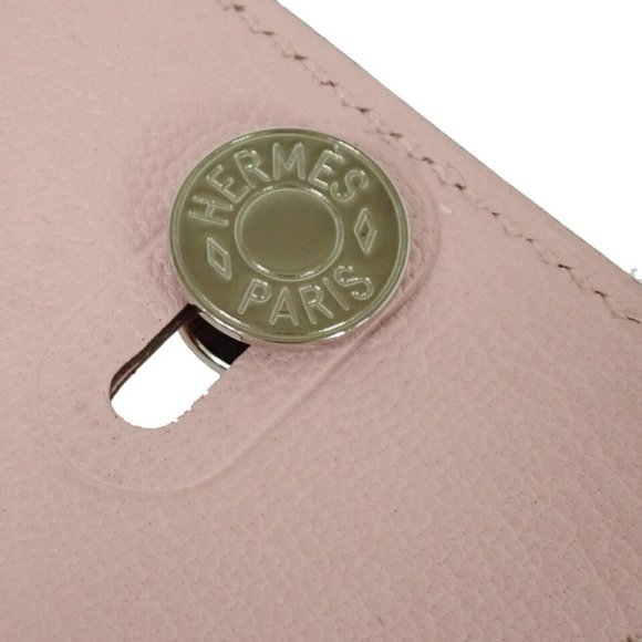HERMES Diabolo Card Holder Case Chevre Mysore Leather Rose Sakura France - Picture 6 of 14